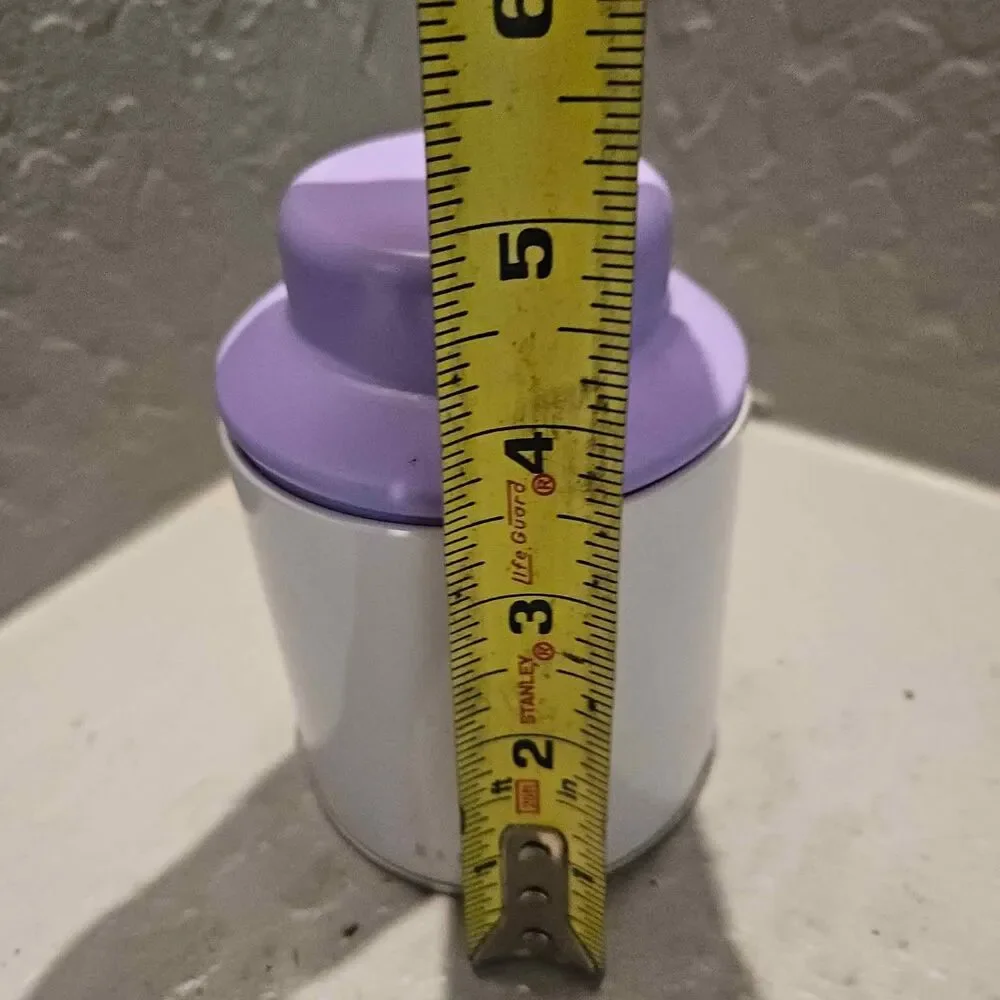 Rae Dunn Purple and White Metal Cotton Ball Tin 5
